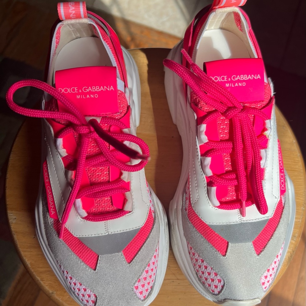 Dolce & Gabbana Fuchsia and Light Gray Sneakers